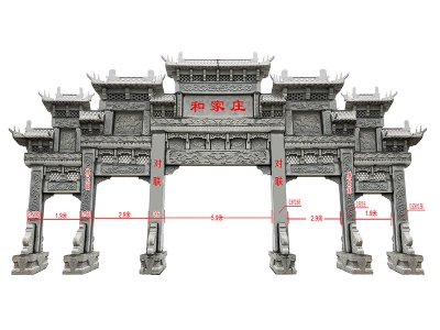花崗巖五門石牌坊尺寸展示