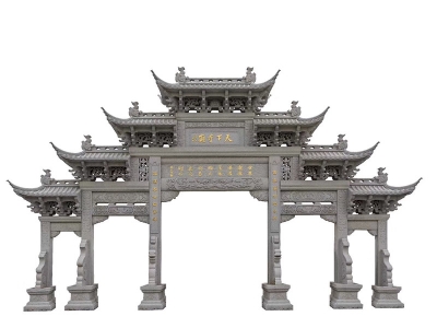 寺廟花崗巖五門石牌坊