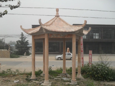  晚霞紅單層石涼亭 