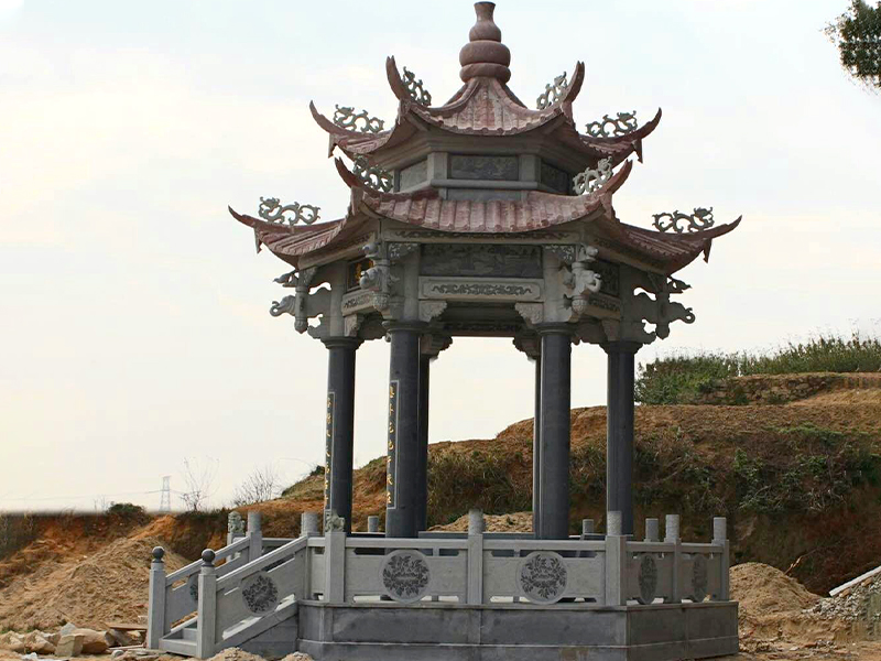中式雙層石涼亭